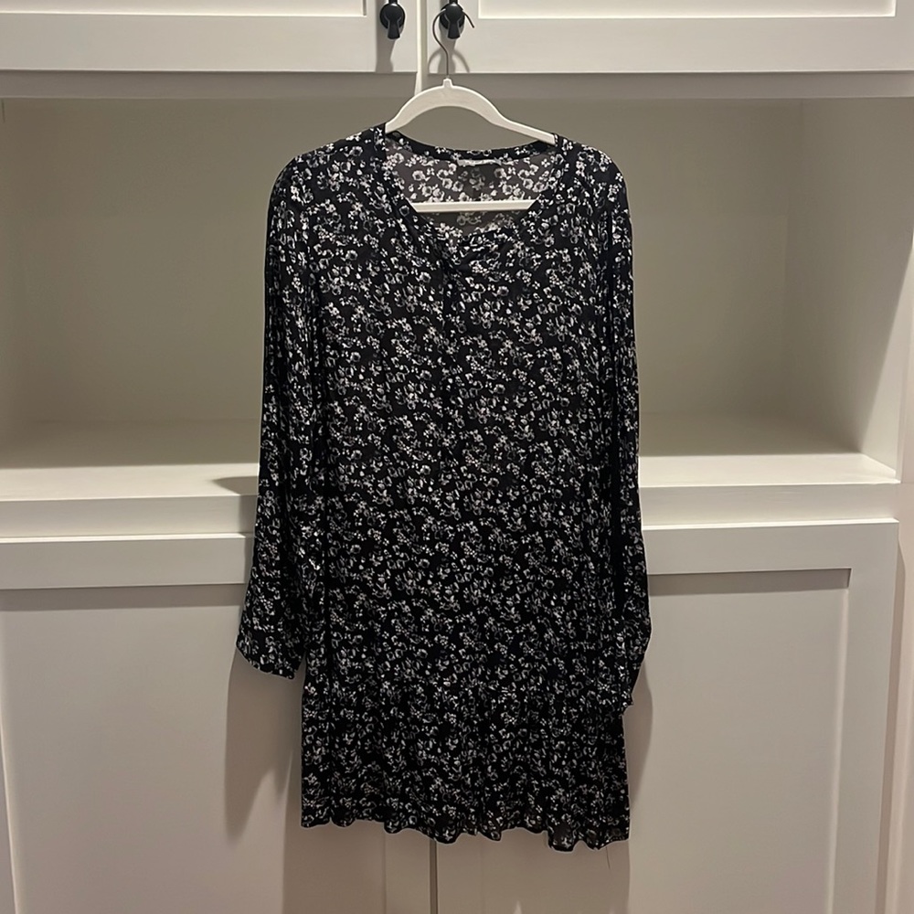 Michael Stars Floral Print Half Button-Down Long-Sleeve Dress